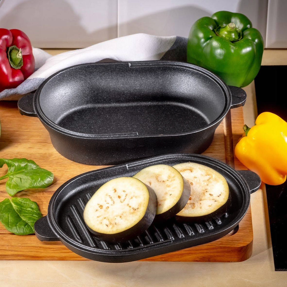 23cm W X 15cm D Black Oval Cast Iron Frying And Stewing Pot