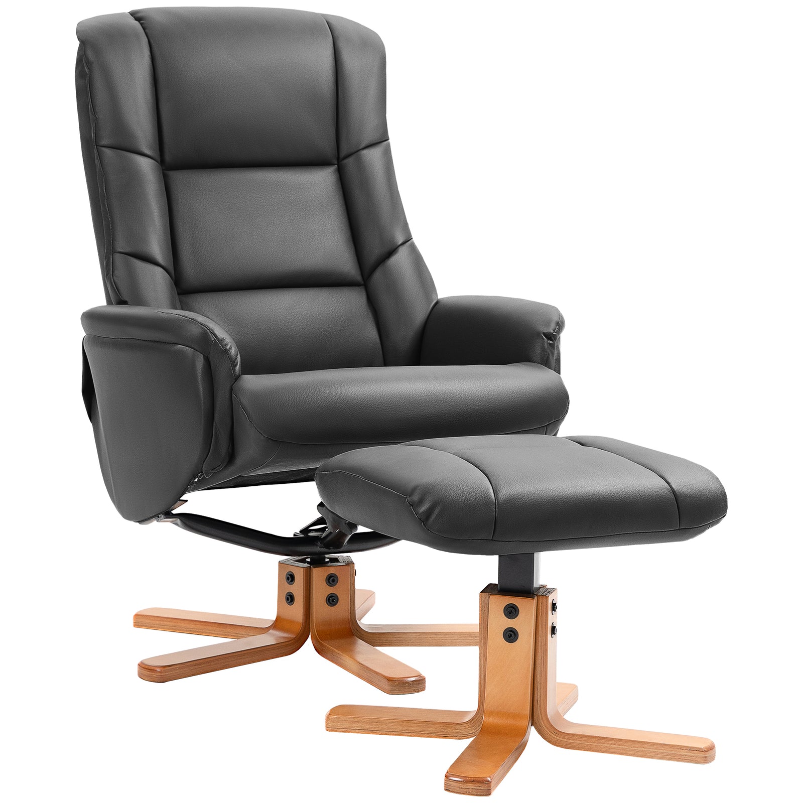 Recliner Armchair With Wood Base, Upholstered Reclining Chair | Black