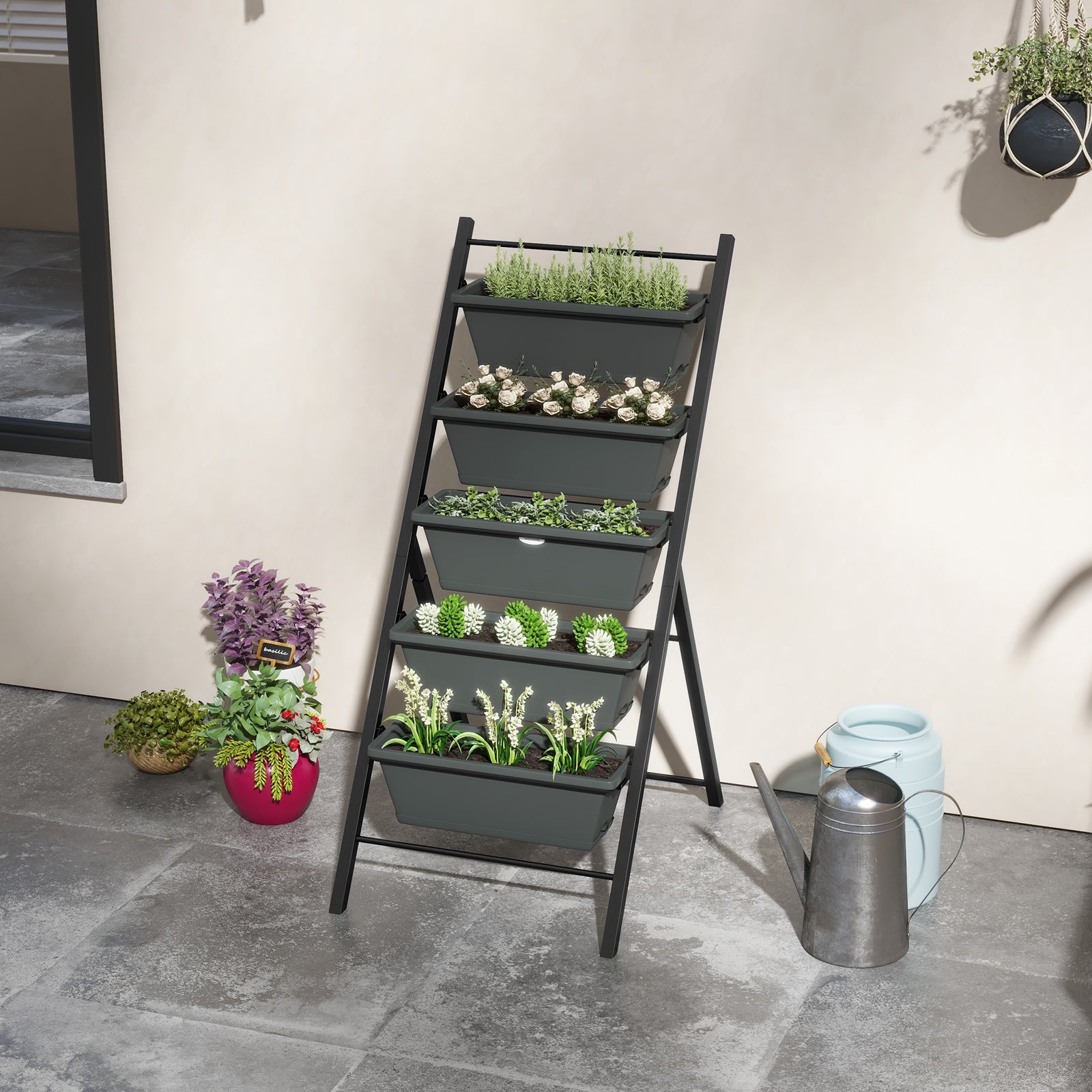 Elevated Plant Stand With 5 Removable Tray Bed Flowers