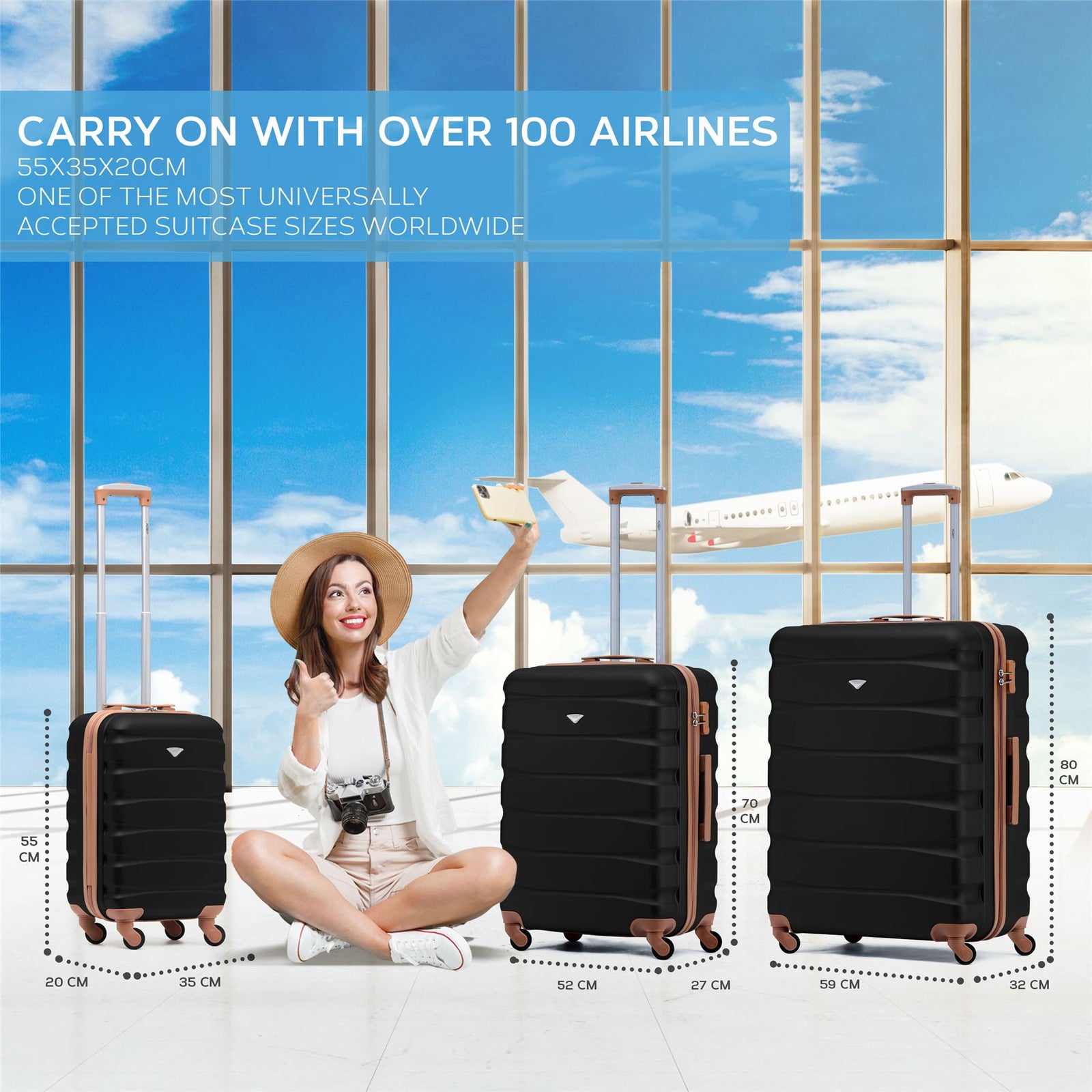 25" Medium Suitcase Check-in Hold Luggage Hard Shell 4 Wheels Tsa Lock | Medium | Black & Brown