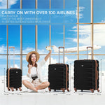Set Of 3 Hard Shell Suitcase Cabin & Check In Cases With Tsa Lock - Overhead Cabin With Medium & Large Check-in Bag | Set of 3 | Black & Brown