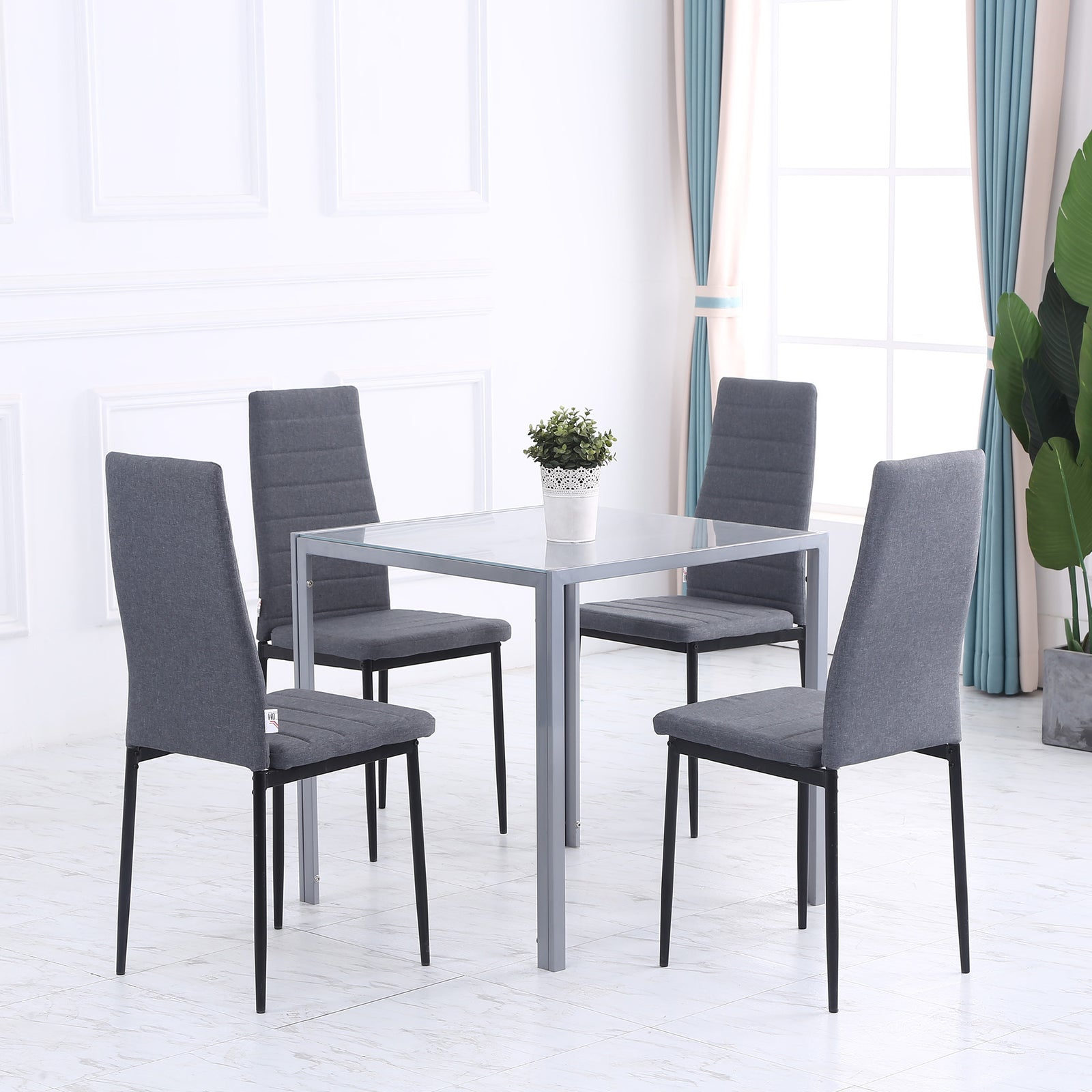 Modern Square Dining Table For 2-4 People With Glass Top