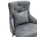 Grey Velvet Tufted Dining Chair With Padded Cushion Elegant Upholstered Accent Chair With Button Back
