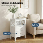 Bedside Table Wood Nightstand Cabinet 2 Storage Drawers Open Shelf | White