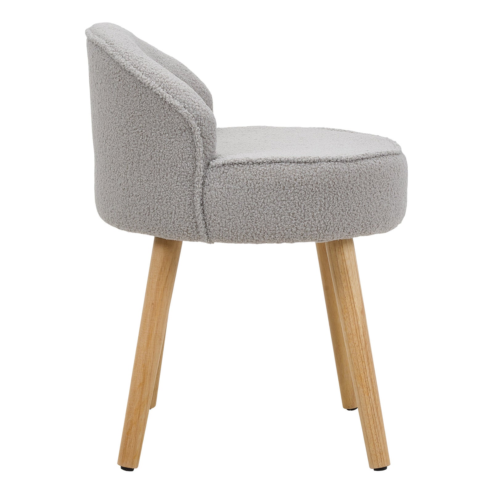 Teddy Fleece Dressing Table Stool With Rubberwood Legs | Grey