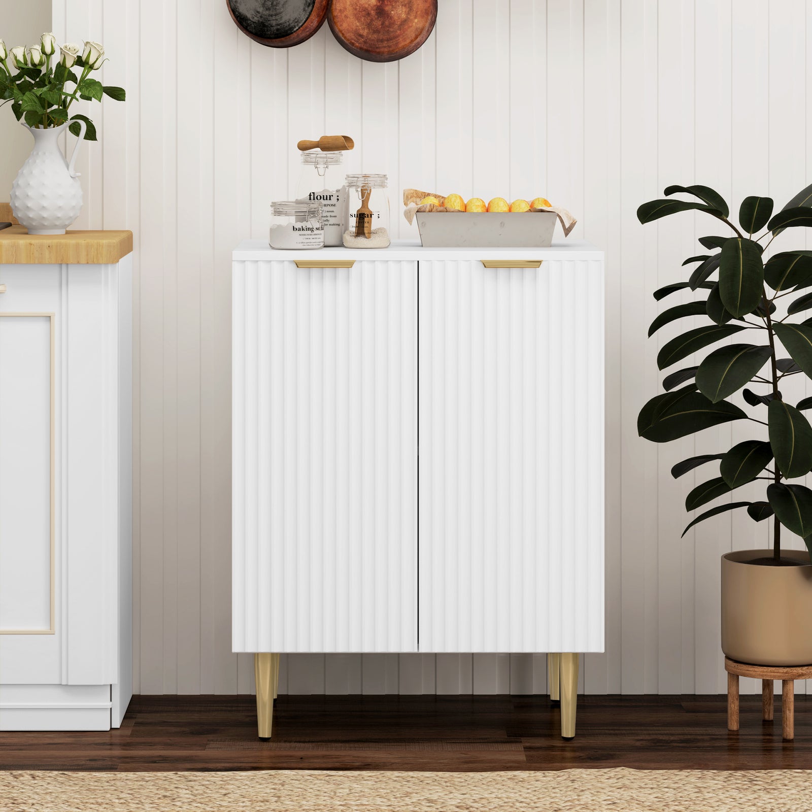 Sideboard Buffet Cabinet With Adjustable Shelf, White
