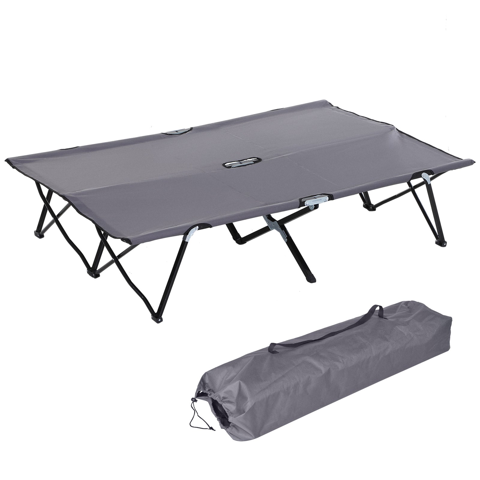 Double Camping Folding Cot Outdoor Portable Sleeping Bed | Gray