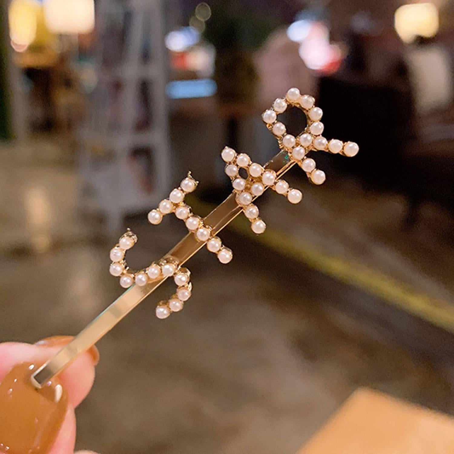 Pearl Words Hairpin Star Letter Statement Hair Clip Fashion Accessory Gold