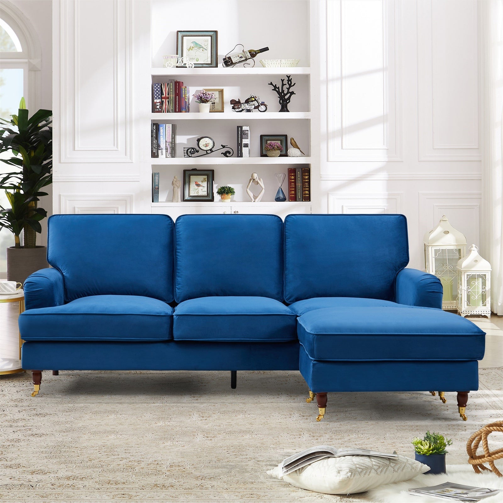 Woodbury 218cm Reversible Velvet Fabric Corner Sofa | 3 | Blue
