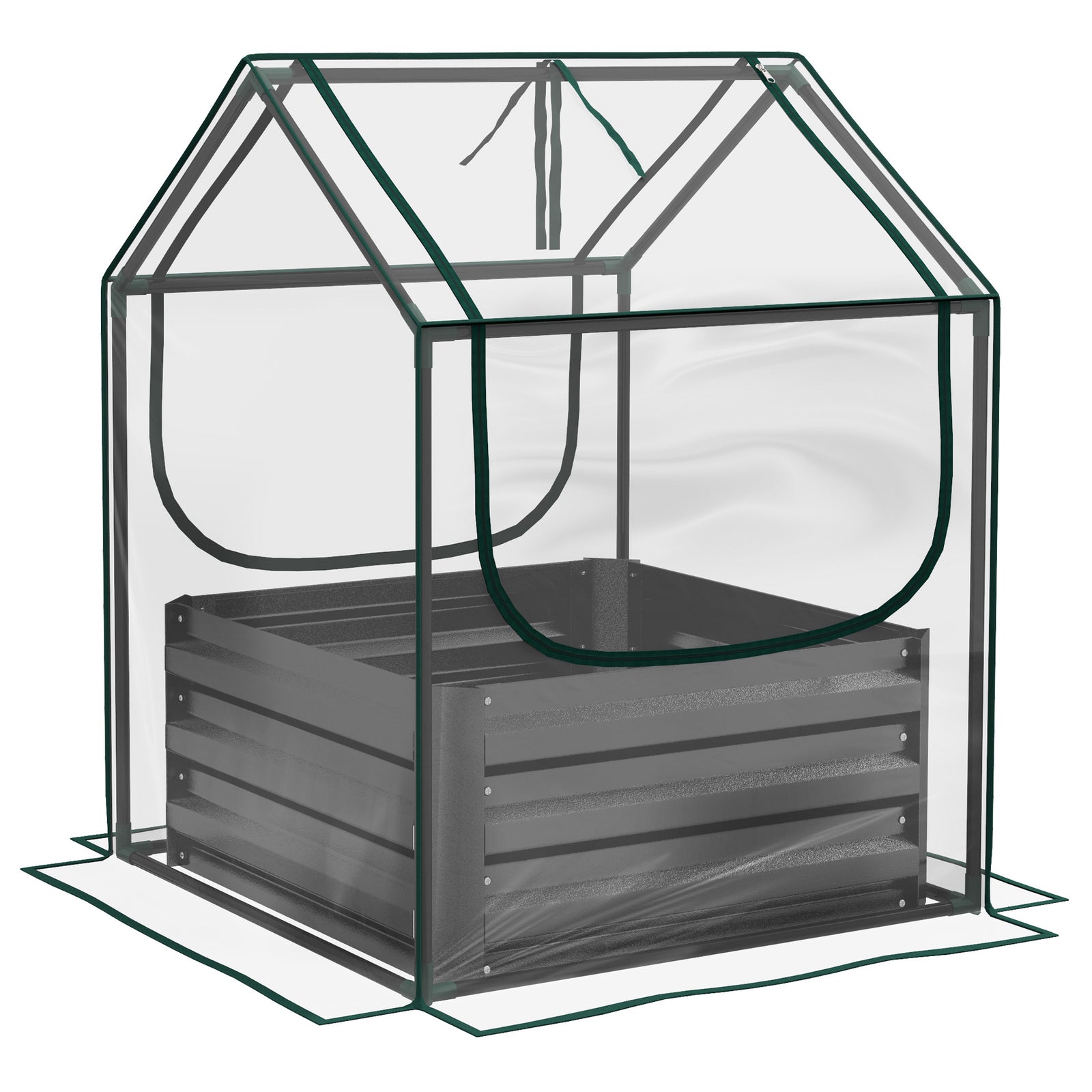 Raised Garden Bed W/ Greenhouse & Cover - Clear/Dark Grey
