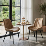 Set Of 2/4 Pu Leather Dining Chairs – Quilted Light Brown Upholstery, Wooden Frame, Metal Legs | Set of 2 | Light Brown