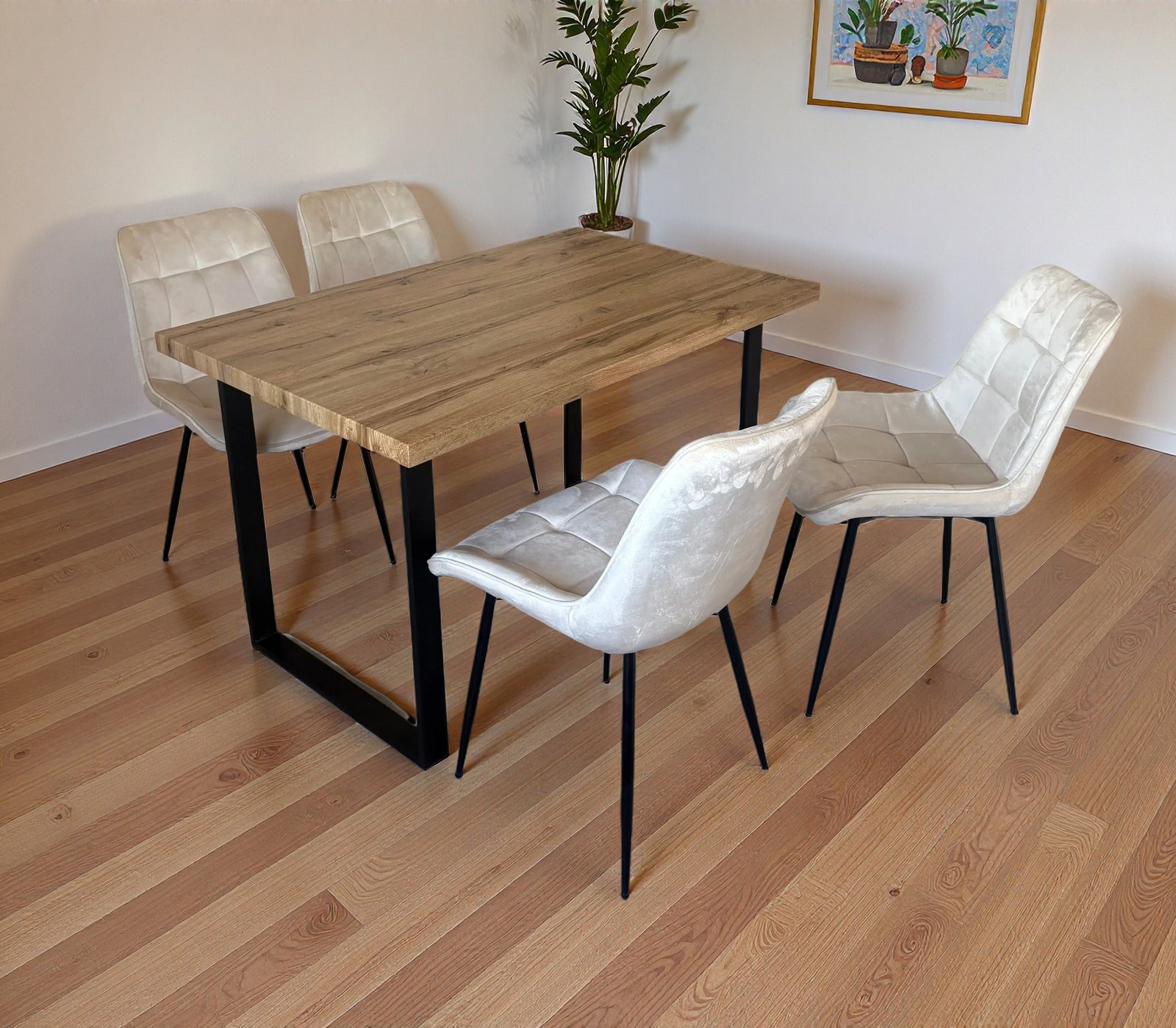 Colorado Dining Table With 4 Erica Velvet Chairs | One Size | Cream
