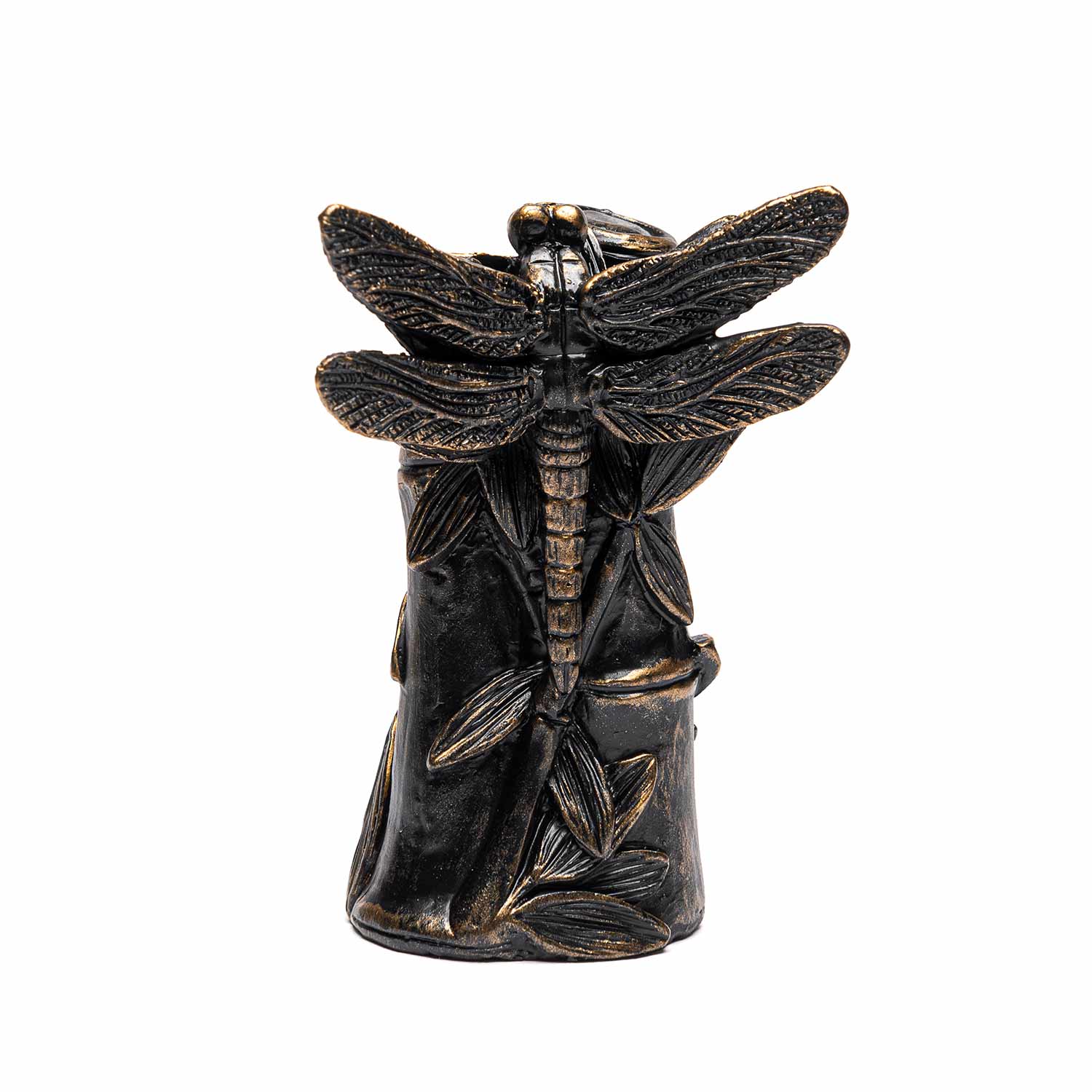 Dragonfly On Bamboo Cane Companion - Frostproof Stone-effect Garden Topper | Black