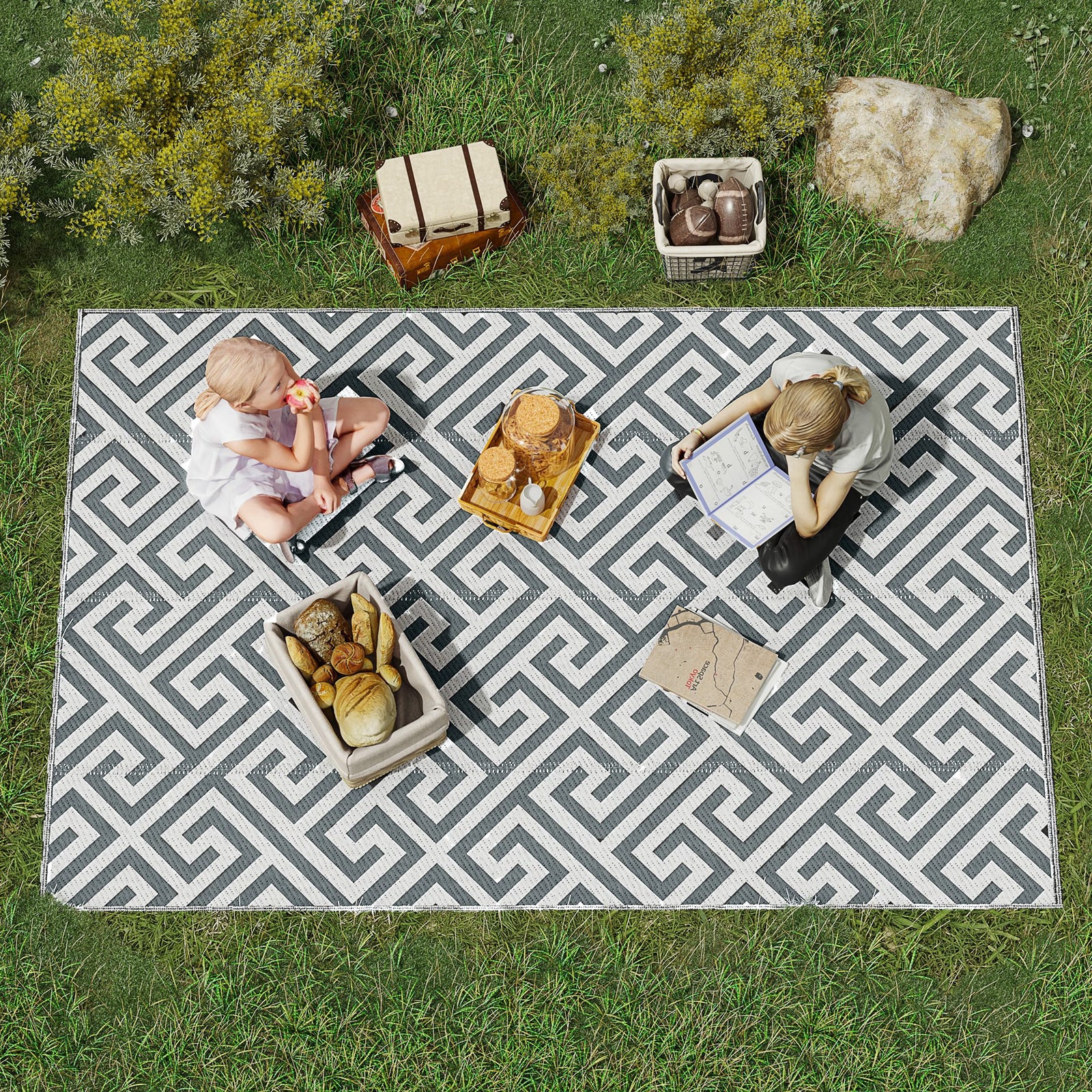 152x243cm Outdoor Straw Rug For Camping/picnic | Gray