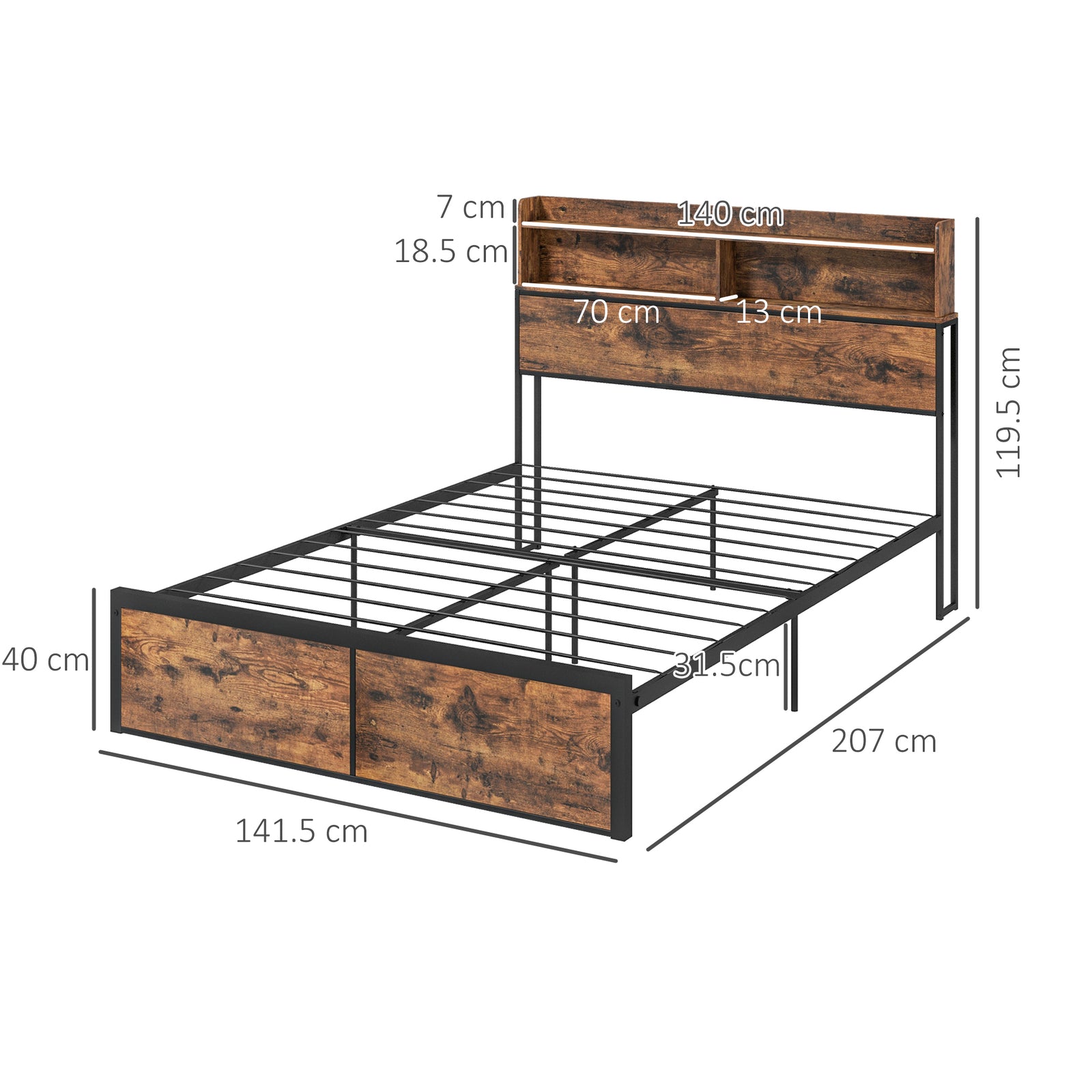 Single/double/king Bed Frame With Storage Headboard | Double | Brown