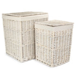 White Oatmeal Cotton Lined Square White Wash Laundry Basket | Set-of-2 | White