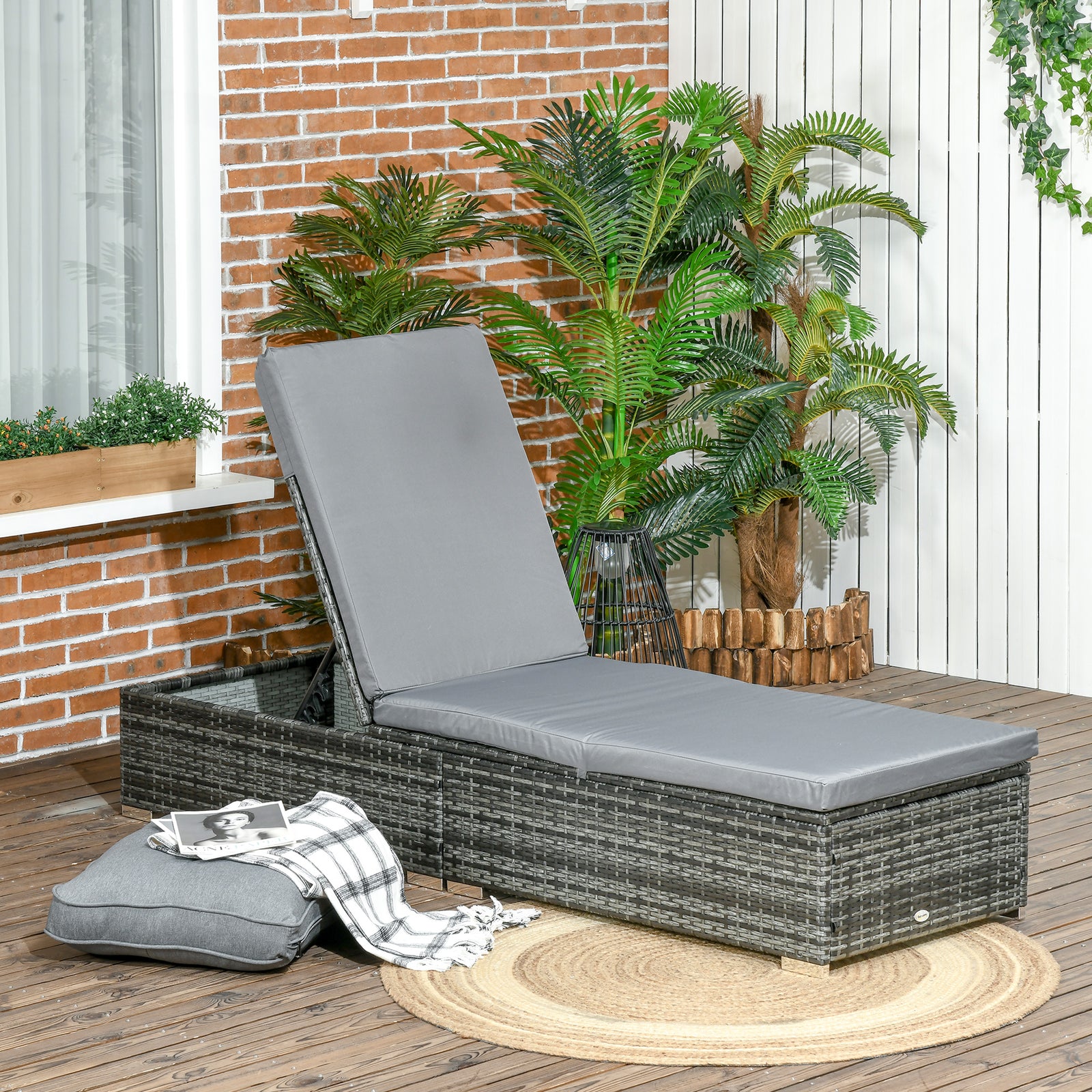 Garden Sun Lounger Rattan Recliner Lounger Chair