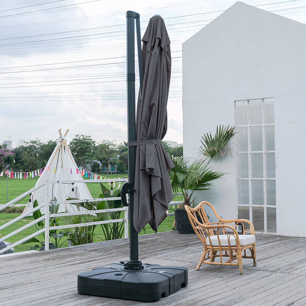 Large Square Patio Parasol With Durable Polyester Canopy, Pa Waterproof Coating, Adjustable Height, 360° Foot Pedal Rotation With Cross Base & Fillable Base | One Size | Dark Gray