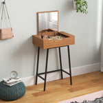 Industrial Vanity Desk With Mirror And Steel Legs Natural Wood Effect