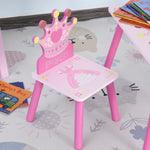 3 Pcs Kids Princess & Crown Chair Table Set Home Furniture 2-4 Yrs Pink
