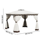 3x3m/4x4m Gazebo With Curtains Double Roof Outdoor Canopy Shelter For Garden, Patio, Or Backyard | Small | Beige