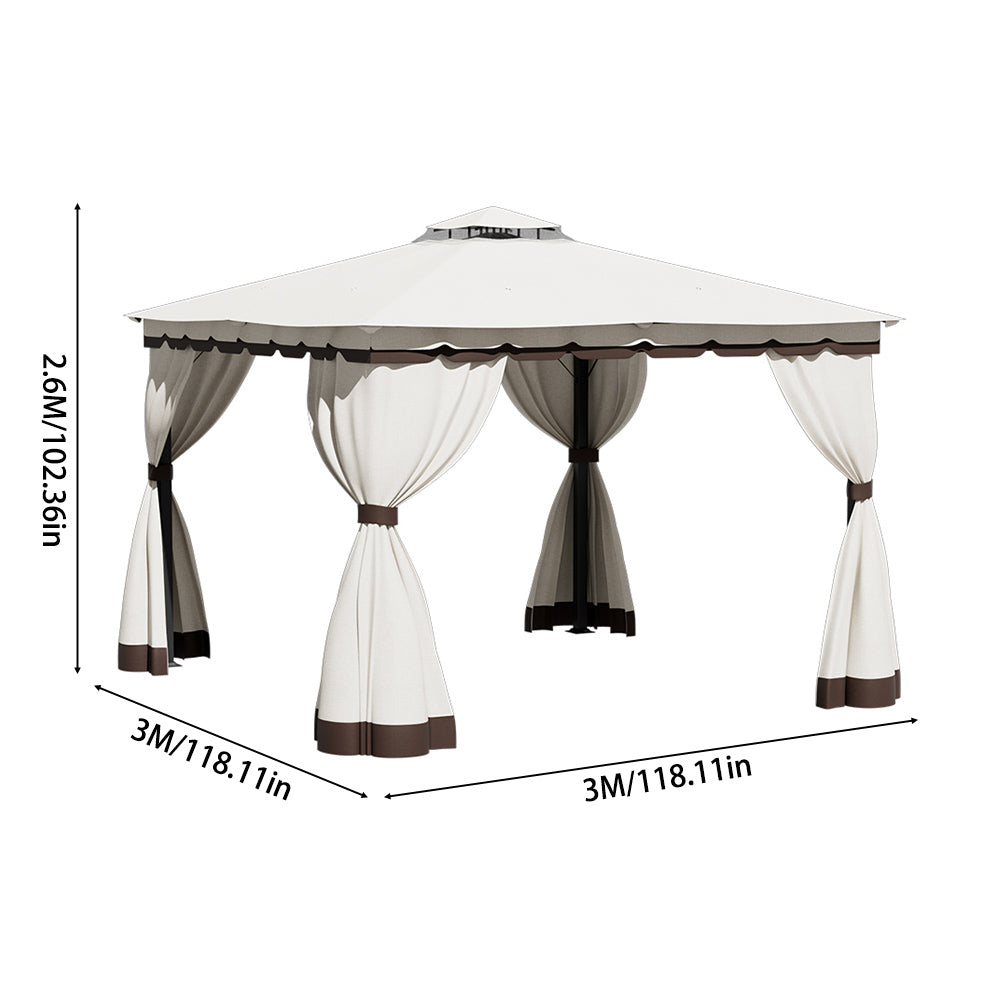 3x3m/4x4m Gazebo With Curtains Double Roof Outdoor Canopy Shelter For Garden, Patio, Or Backyard | Small | Beige