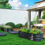 Raised Beds For Garden With Metal Plant Stakes | Set-of-2 | Dark Grey