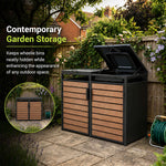 Outdoor Metal Bin Storage Double Wheelie Bin Storage Shed - Wood Slat Doors