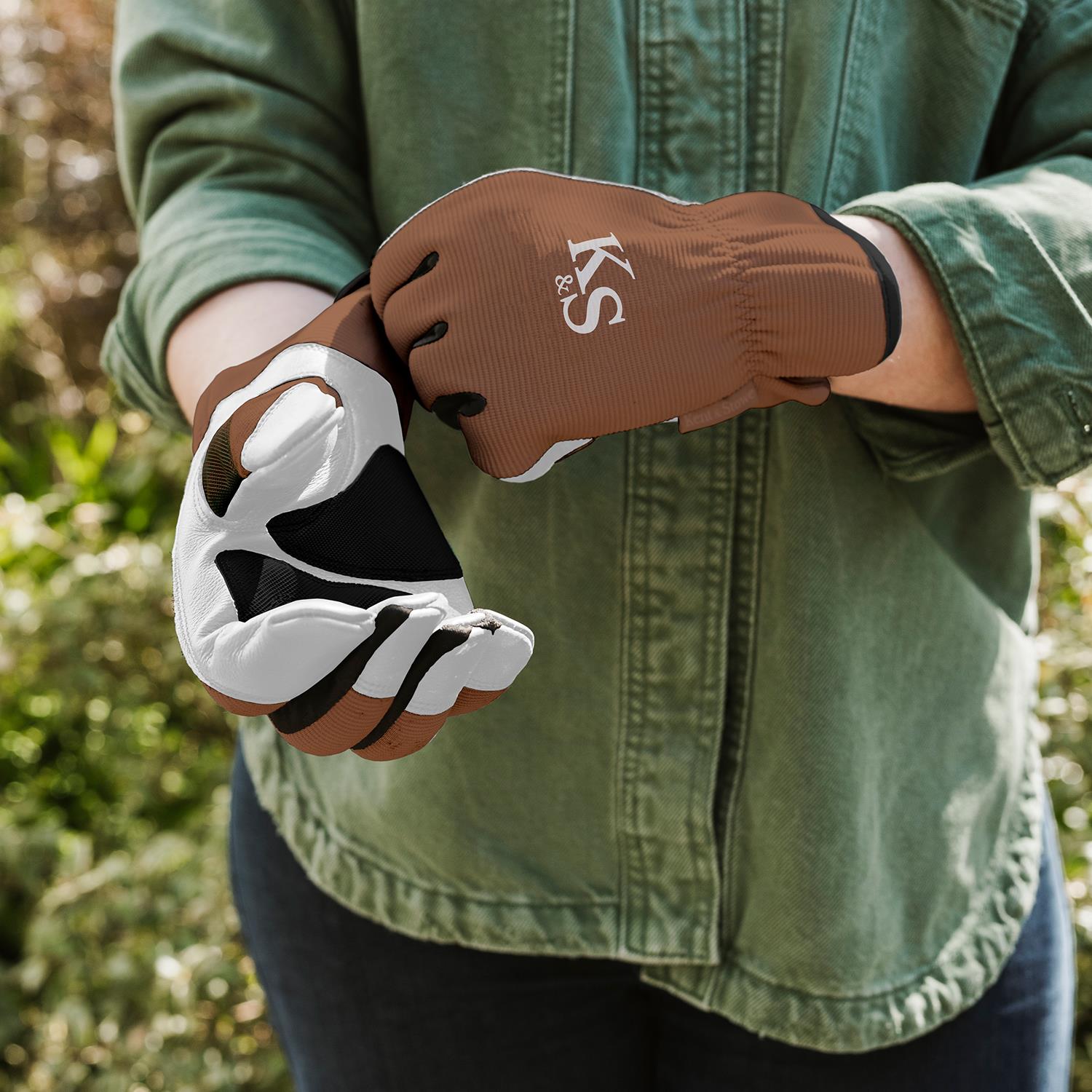 Surefit Spandex Copper, White & Black Gardening Gloves | Medium | Brown