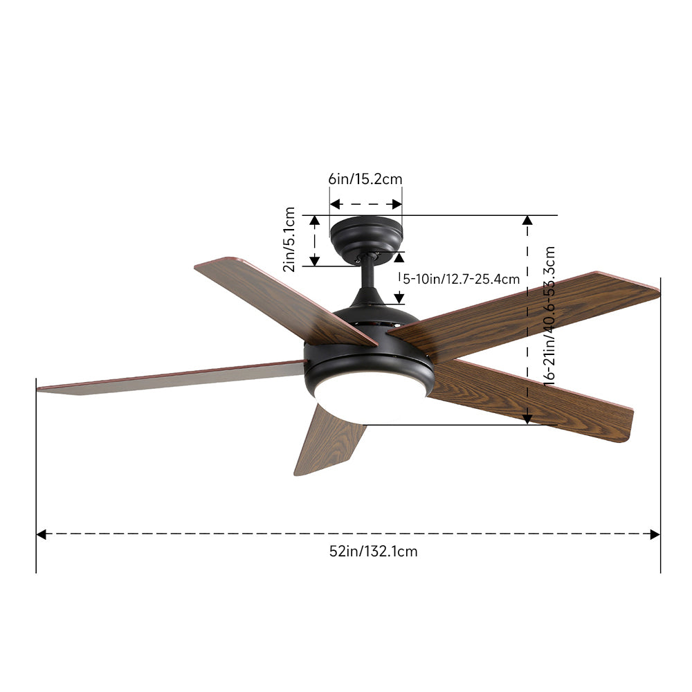 Modern Ceiling Fan Light With Remote, Natural Wood Blades, Led Lighting & Sleep Timer | 5 Blades