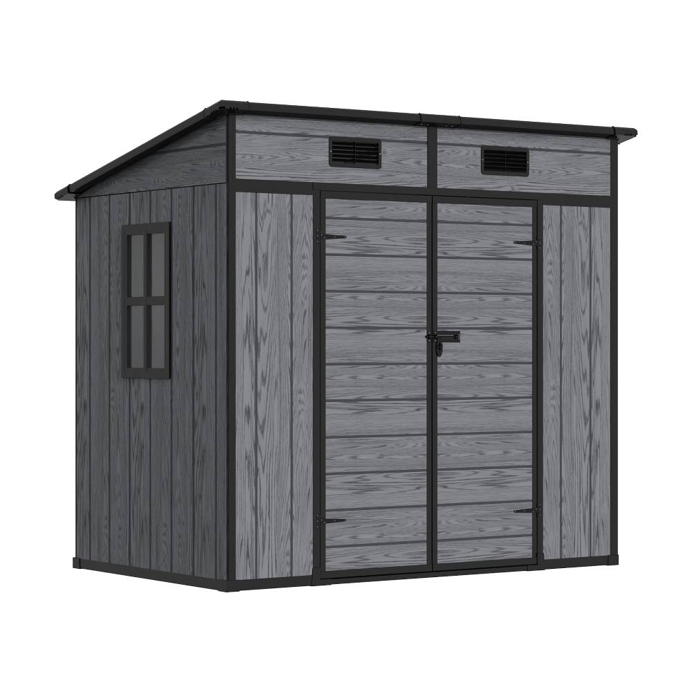 6x4ft Outdoor Plastic Storage Shed With Floor, Window, 2 Vents & Double Lockable Doors,wood Grain Design