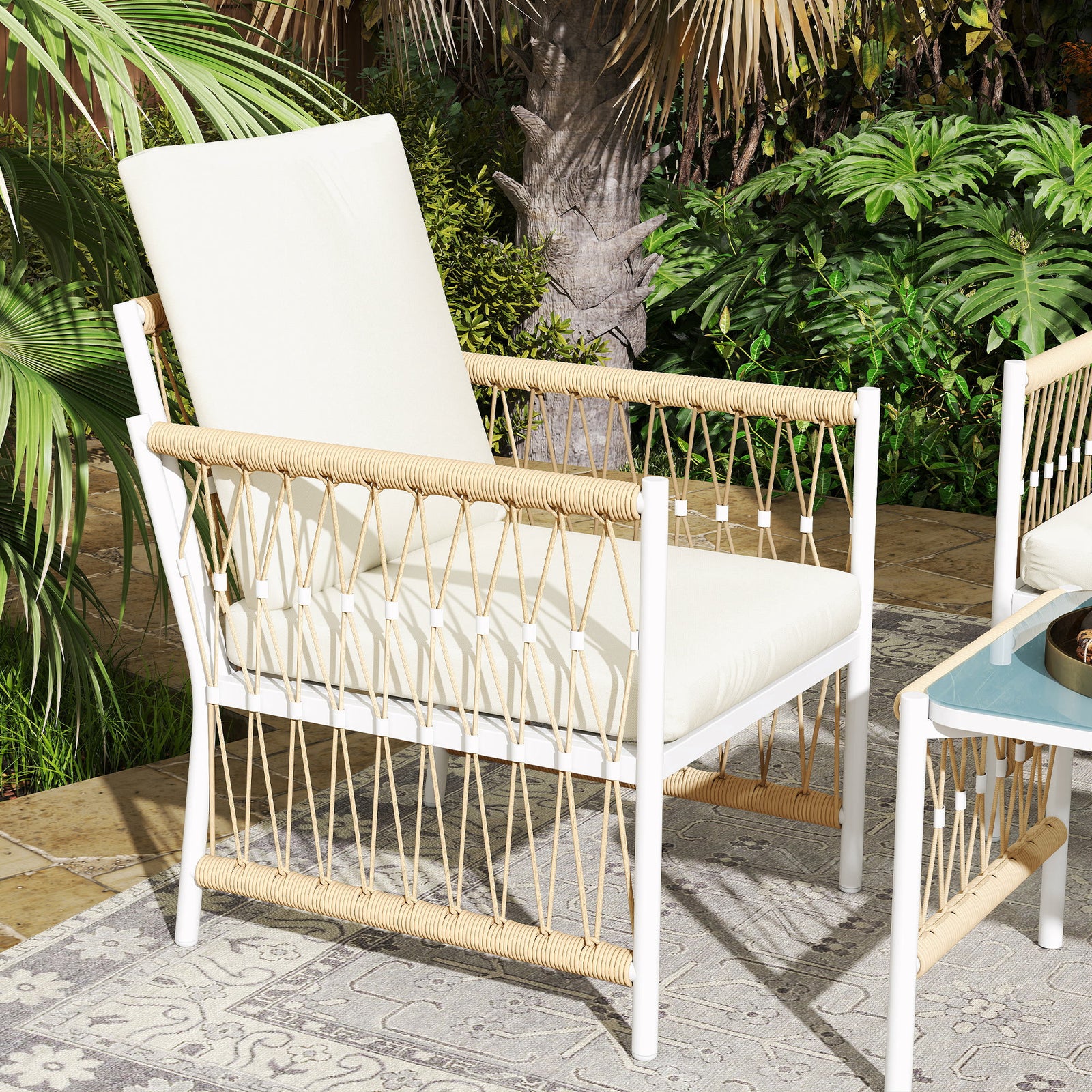 4 Piece Rattan Set, Wicker Conversation Set | Khaki