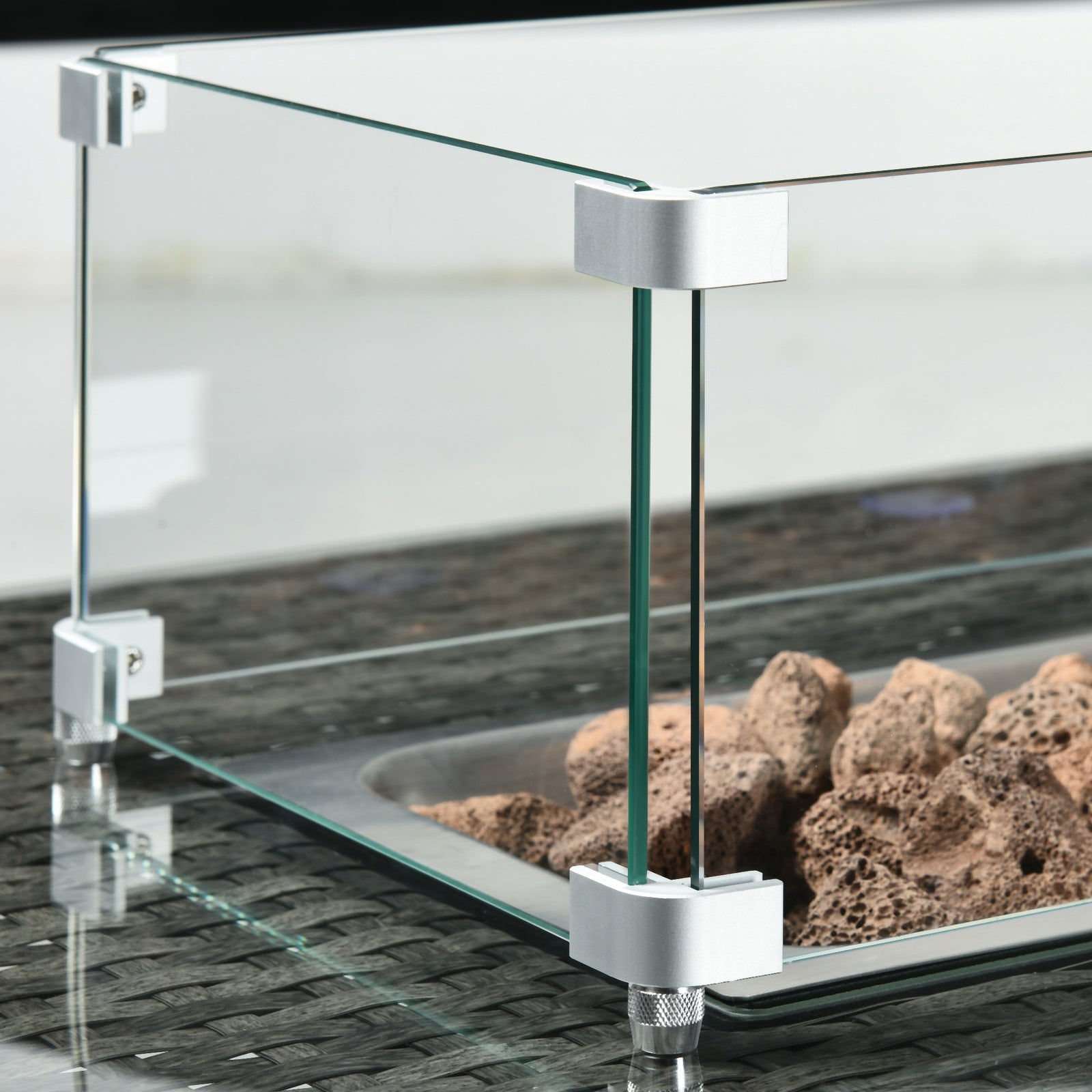 Rattan Set W/ Armchairs Sofa Footstools Fire Pit Table