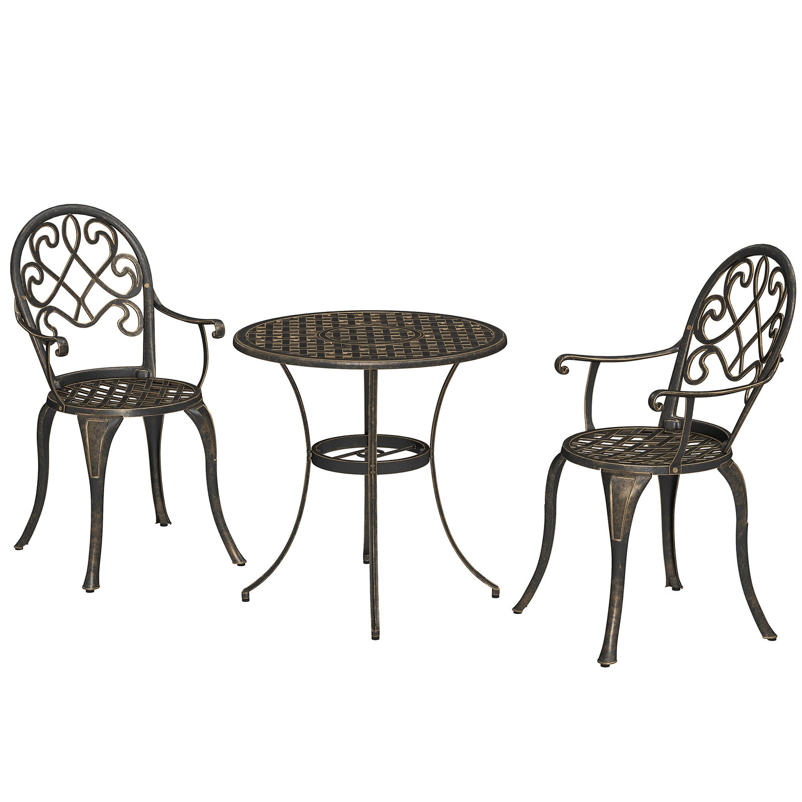 3pcs Bistro Set, Aluminium Garden Table And Chairs | Bronze