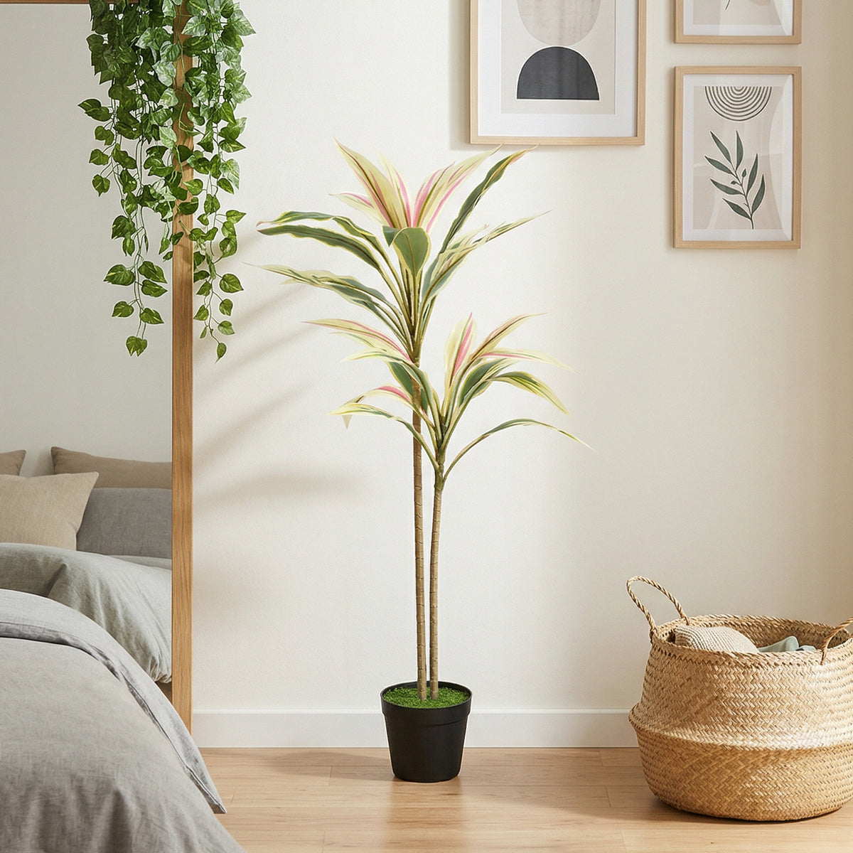 HOMCOM 90 Cm Artificial Cordyline Tree In Moss Effect Pot, Yellow