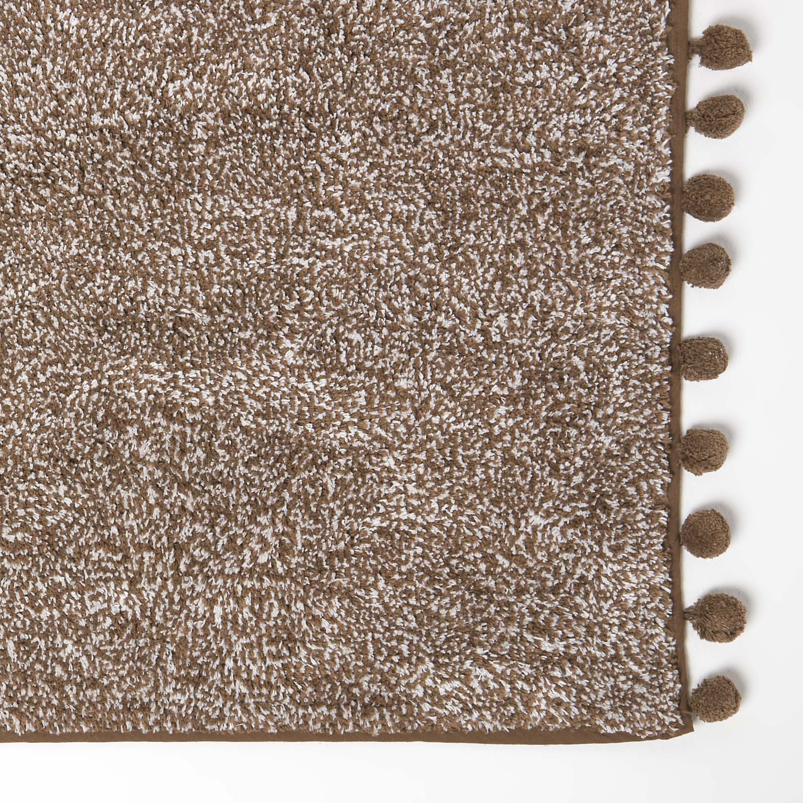 Tufted Cotton Bath Mat With Pom Pom Edges | 50 x 80cm | Chocolate Brown