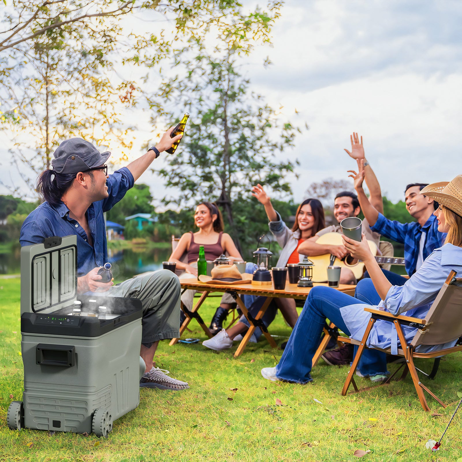 Camping Fridge Freezer Dual Zone, Portable Car Fridge | Large | Green