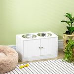 Raised Dog Bowls For Large Dogs Feeding Station W/ Stand, Storage | White