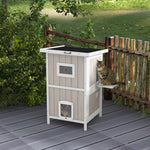 Outdoor Wooden Cat House W/ Removable Bottom, Escape Doors, For 1-2 Cats