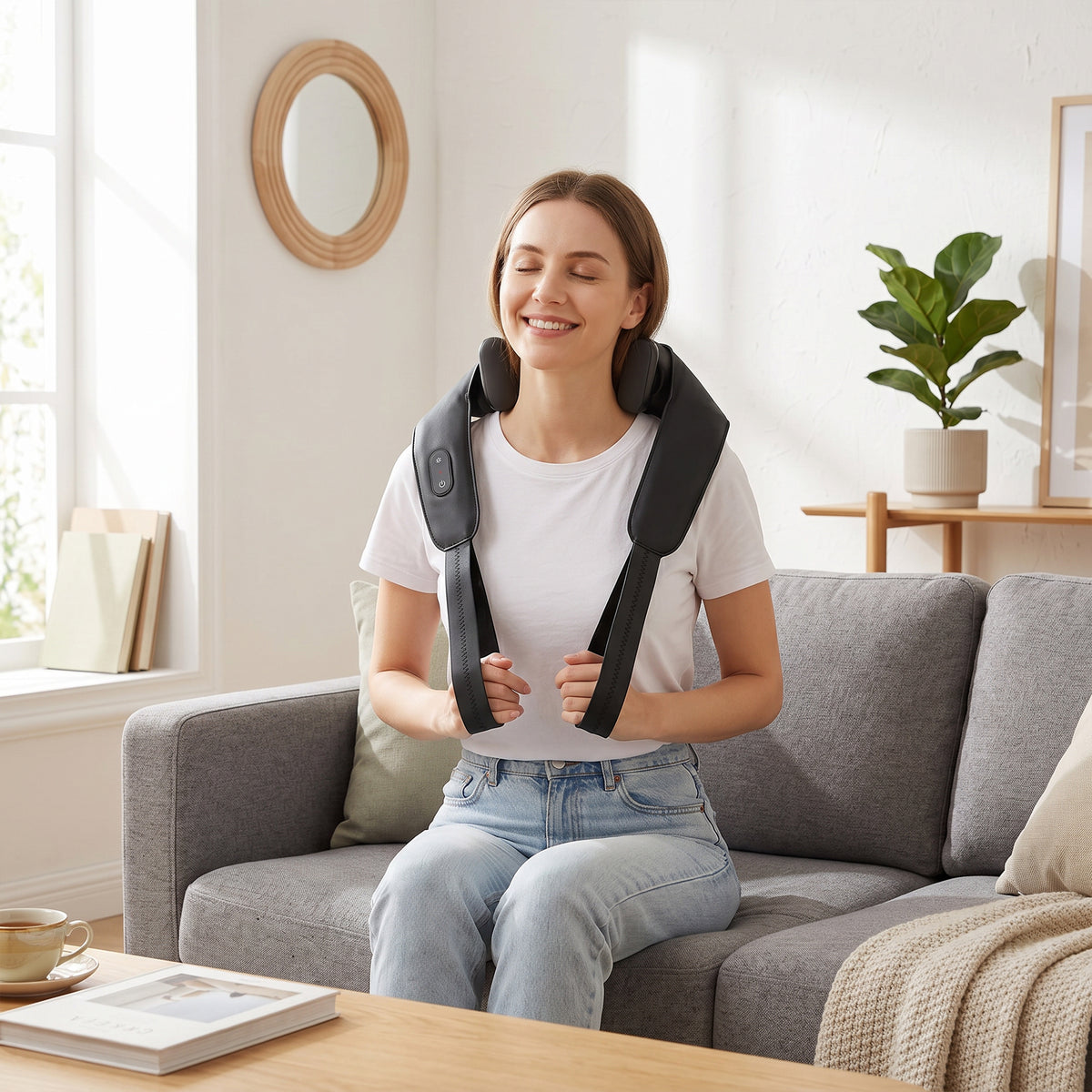 HOMCOM Cordless Neck Massager With Heat, 4d Shiatsu Shoulder Massager