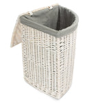 Corner White Wash Laundry Hamper With Grey Sage Lining | Large