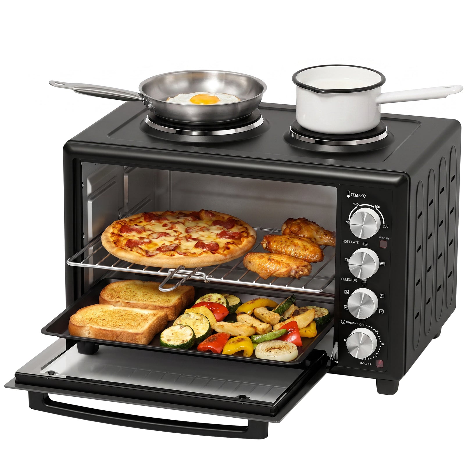 Mini Oven With Dual Hot Plates, Electric Countertop Cooker | 46l | Black