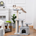 Cat Tree Activity Center W/ Scratching Post Sisal Hanging Ball Light Grey