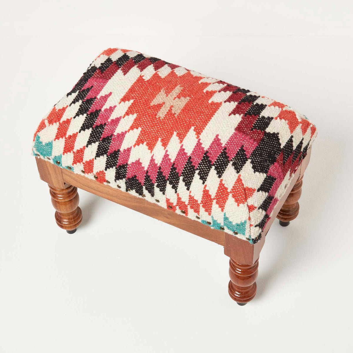 HOMESCAPES Manila Handwoven Kilim Footstool 50 X 30 Cm