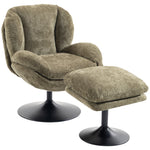 Chenille Lazy Chair With Ottoman, 360 Swivel | Dark Green