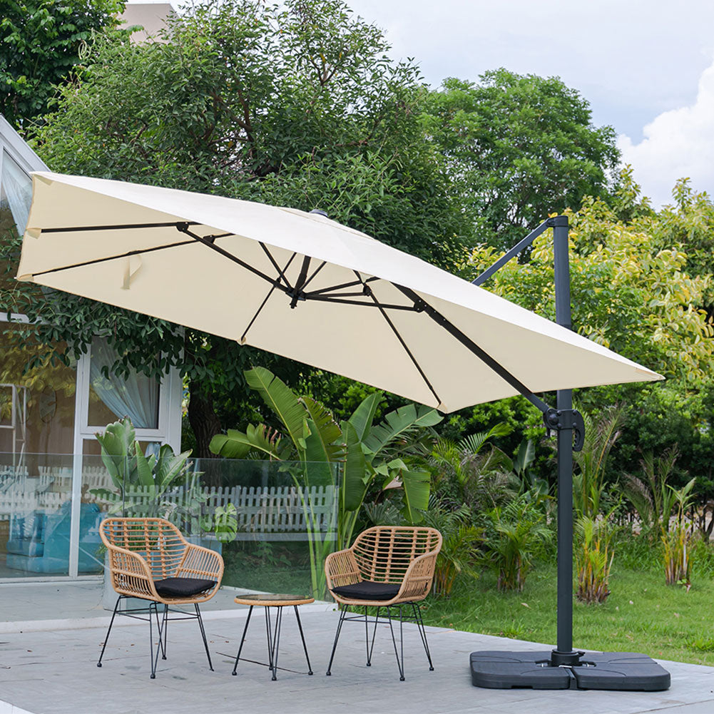 Large Square Patio Parasol With Durable Polyester Canopy, Pa Waterproof Coating, Adjustable Height, 360° Foot Pedal Rotation With Cross Base & Square Base | One Size | Beige