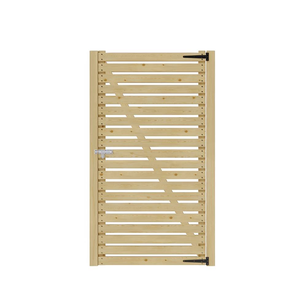 90cm W X 180cm H Solid Wood Slatted Door Panel With Natural Finish, Ventilated Design With Door Latch