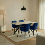 San Diego Marble Top Dining Table With Charlotte Velvet Chairs | Blue