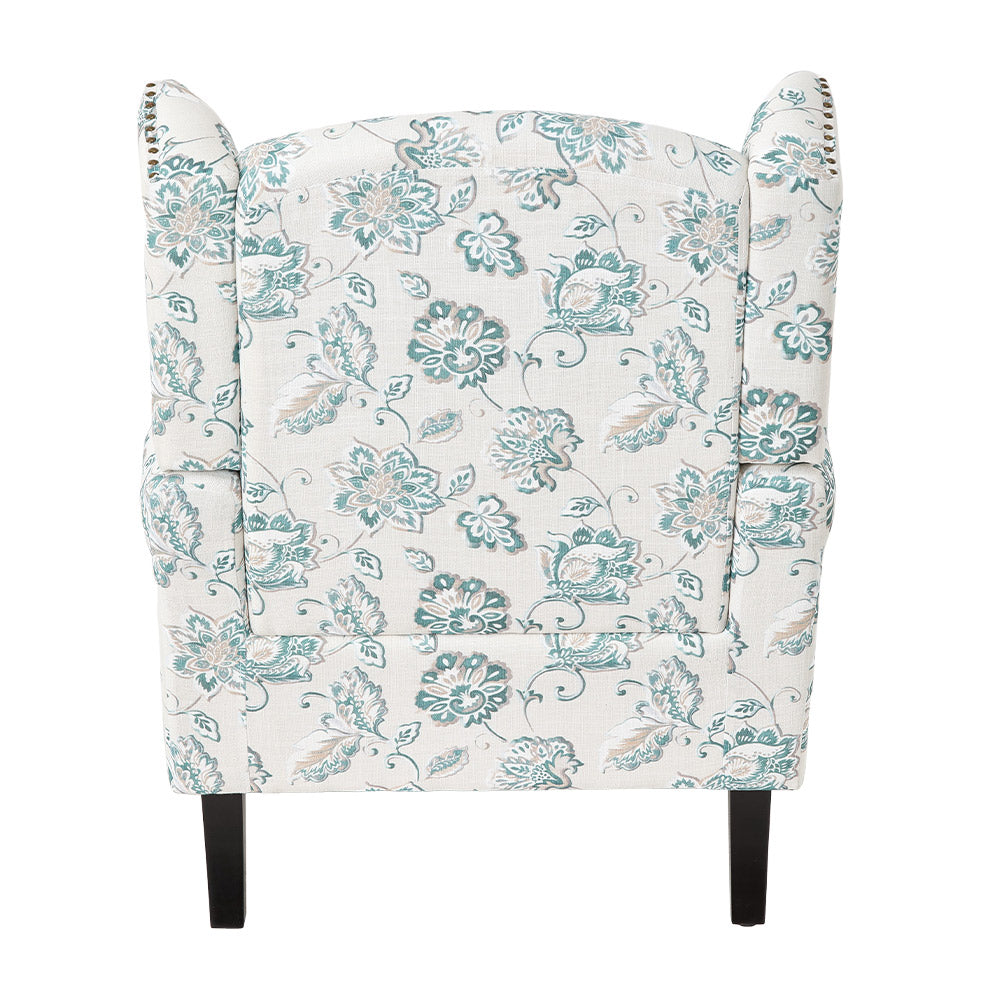 Floral Velvet Linen Wingback Armchair With Nailhead Trim