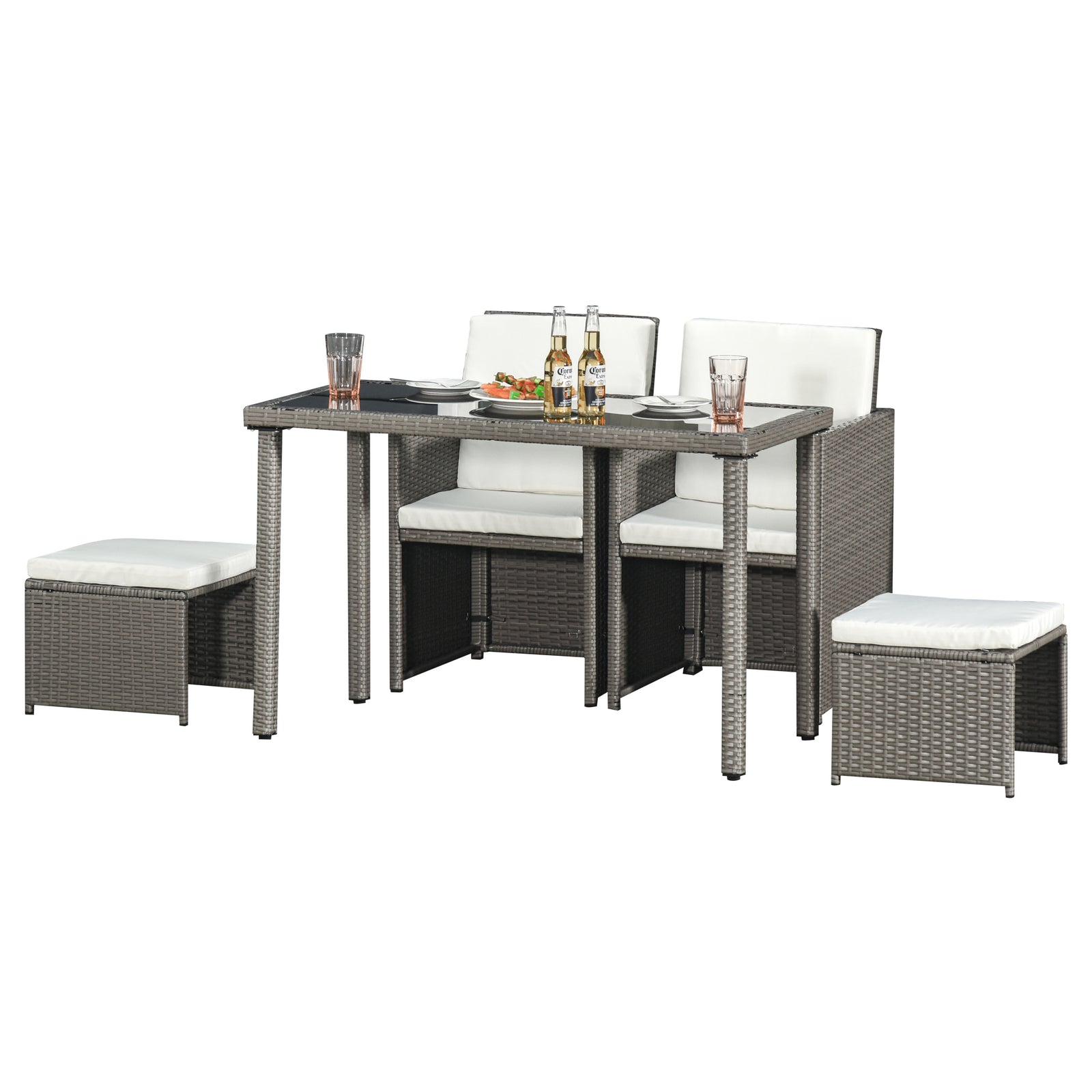 Rattan Garden Furniture Sofa Set W/ Table Chair Footrest | Gray